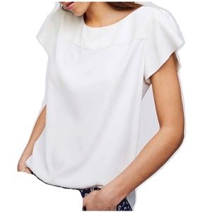 LOFT Petite Petal Sleeve Tee Large White Off-White
